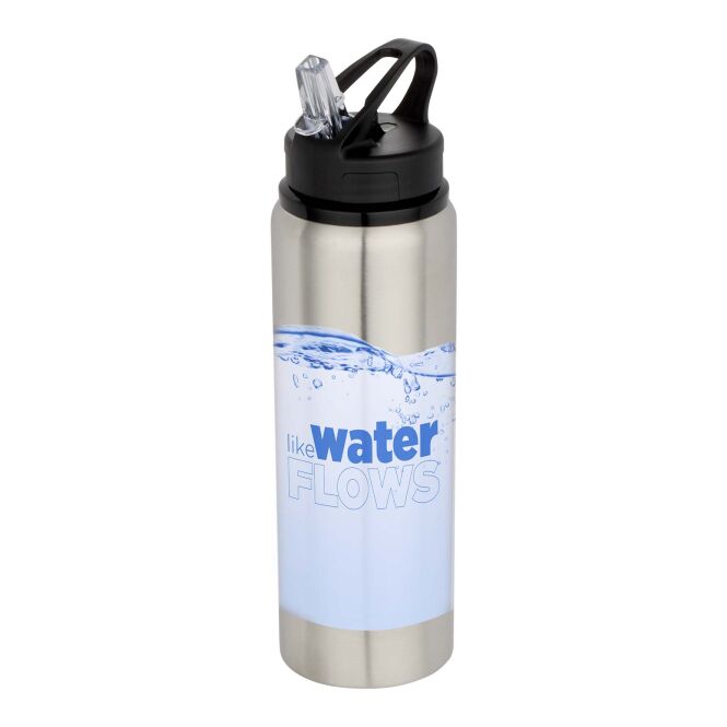 48h Express-Druck Nachhaltiger Werbeartikel Fitz 800 ml RCS-zertifizierte, einwandige Trinkflasche aus recyceltem Edelstahl – grau – mit Logo bedruckt