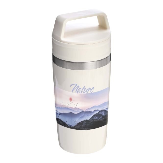 Kundengeschenk Thermobecher Stanley Café-To-Go – creme – mit 48h Express-Gravur 350 ml für das Mitarbeiter-Onboarding
