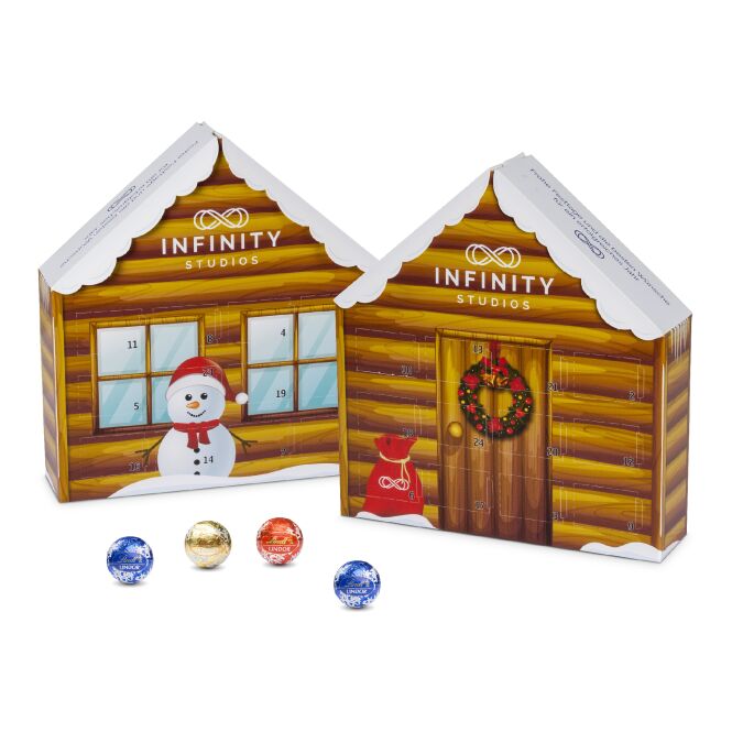 Mitarbeiter-Weihnachtsgeschenk Lindt Lindor Adventskalender Haus mit Logodruck – köstliche Schokoladenpräsente für die Adventszeit