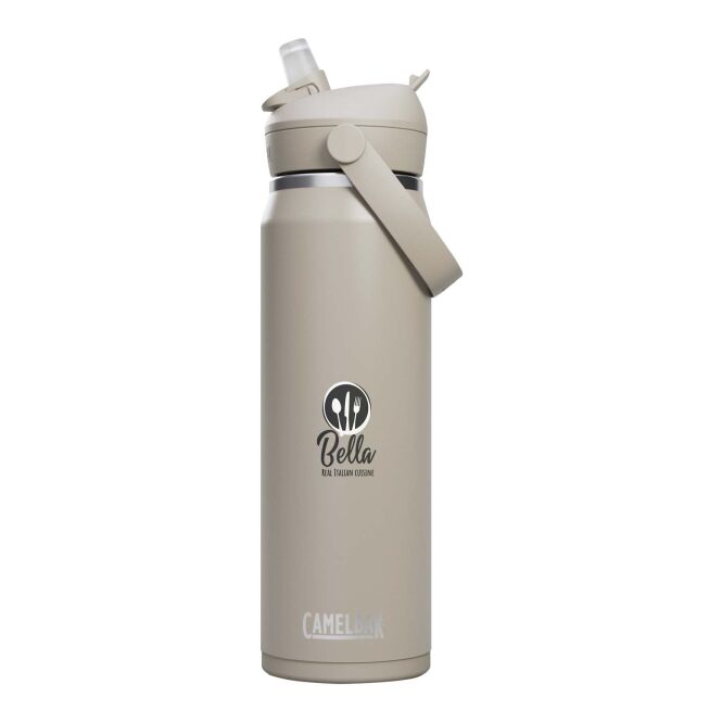 Firmengeschenk Camelbak Thrive Flip VSS 750 ml mit Express-Gravur – Hellgrau – doppelwandige Edelstahl Trinkflasche für Mitarbeiter