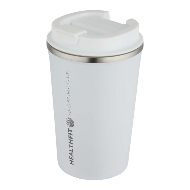 Firmengeschenk Newport Becher mit Express-Gravur – 350 ml doppelwandig – Weiß – isolierter Kaffeebecher für Büro und Konferenz