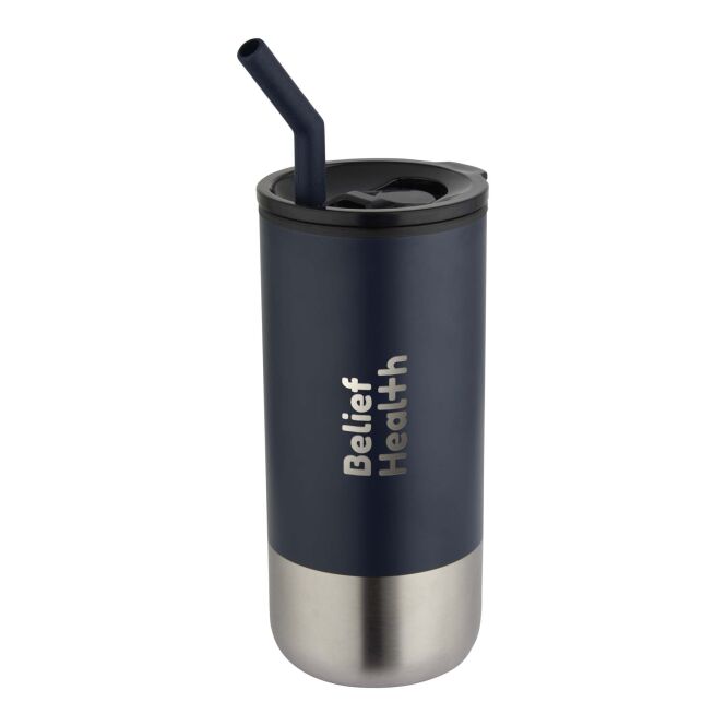 Firmengeschenk Grayson Isolierbecher mit Express-Gravur – 480 ml doppelwandig – Navy – langlebiger Trinkbecher für Büro und Konferenzen