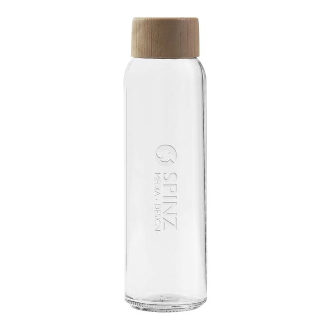 Mitarbeitergeschenk Trinkflasche Citizen Green Aqua – weiß – mit 48h Express-Druck 500ml nachhaltiger Glas-Behälter für Events