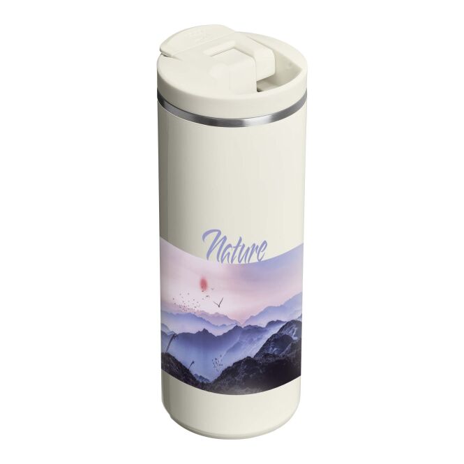 Kundengeschenk Thermobecher Stanley Transit Fliptop – creme – mit 48h Express-Druck 350 ml für das Mitarbeiter-Onboarding