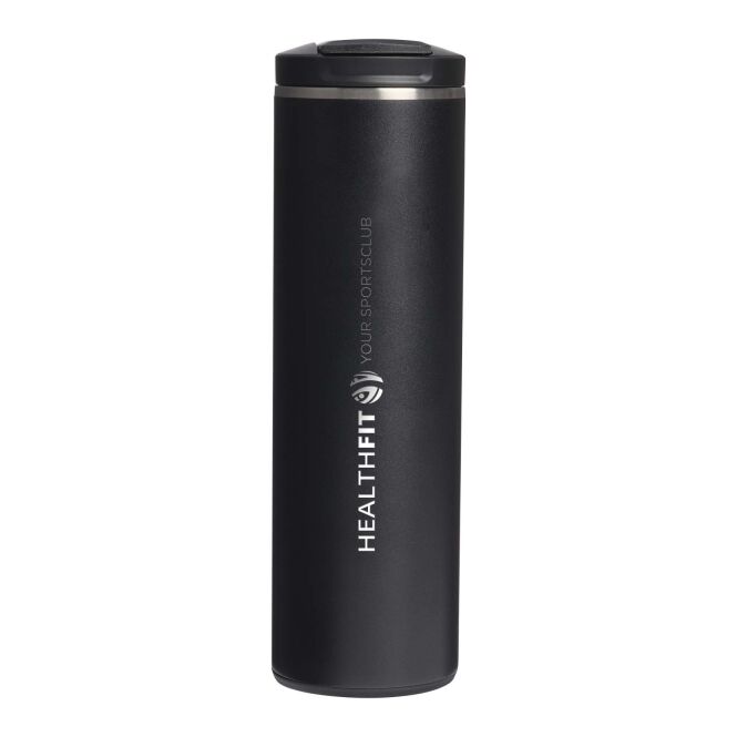 Firmengeschenk Stanley Transit Fliptop mit Express-Gravur – 470 ml doppelwandig auslaufsicher – Schwarz – Isolierbecher für Büro & Kunden