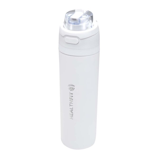 Werbeartikel Theron 800 ml Trinkflasche mit Express-Gravur – Weiß – auslaufsicherer Edelstahlbehälter für Büro und Business