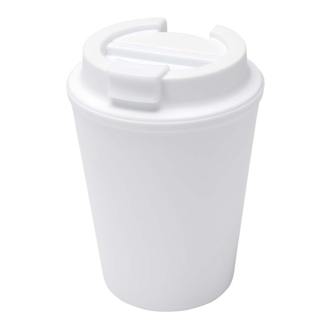 Firmengeschenk Newport Isolierbecher mit Express-Logodruck – 300 ml – Weiss – doppelwandiger Trinkbecher für Büro und Konferenzen