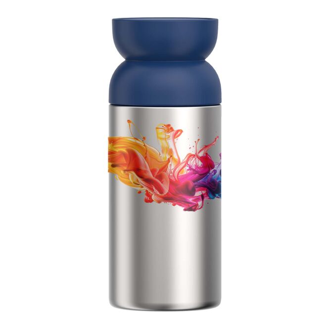 Firmengeschenk Thermobecher Mepal Ellipse – vivid blue – mit 48h Express-Gravur 350ml Edelstahl vakuumisoliert für den Büroalltag