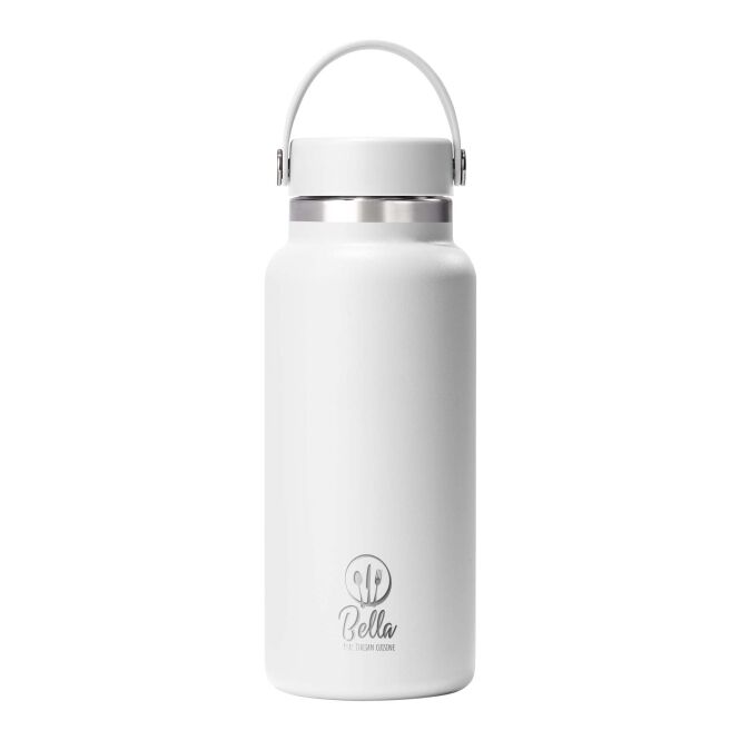 Firmengeschenk Hydro Flask Trinkflasche mit Express-Gravur – 946 ml – Weiss – doppelwandiges Trinkgefäß für das Büro