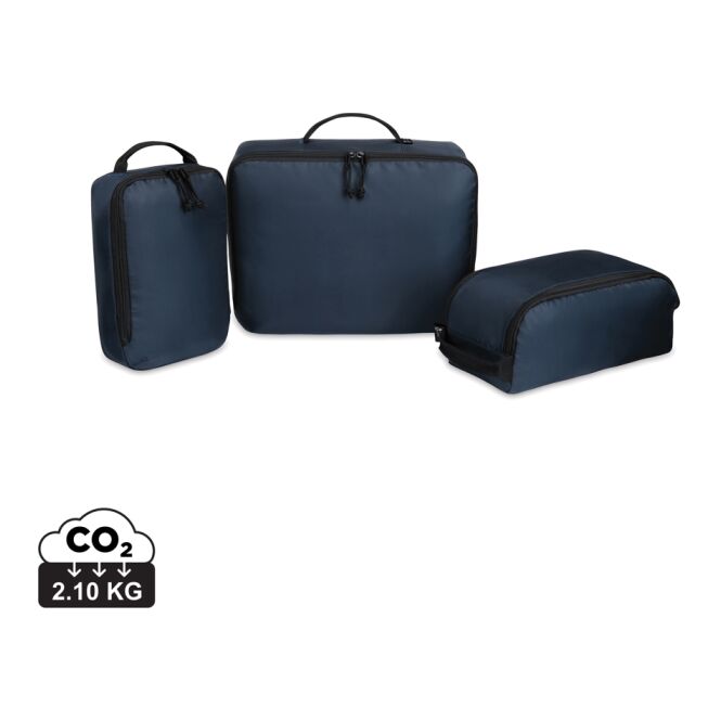 Premium-Werbeartikel Renew AWARE rPET 3-teiliges Packing-Cube-Set – marineblau – mit Logo bedruckt 3-teilig für Firmen-Events nachhaltig