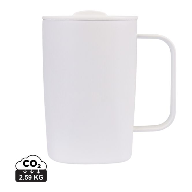 Firmengeschenk Thermobecher Aviana Rowan – weiß – mit Logodruck 450 ml nachhaltiger Edelstahlbecher für das Mitarbeiter-Onboarding