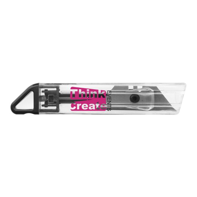 Messe-Giveaway Hoost Cuttermesser mit Express-Druck – Schwarz – sicheres Universalwerkzeug für Handwerk und Büro
