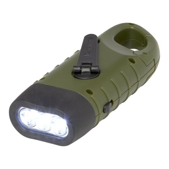 Werbeartikel Helios Solar-Dynamo-Taschenlampe mit Express-Gravur – Armeegrün – nachhaltige Lichtlösung für Firmen und Messen