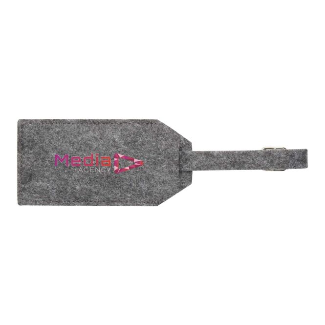 Werbeartikel Tie Gepäckanhänger aus RPET mit Express-Logodruck – Grau – nützliches Reise-Accessoire für Firmenkunden