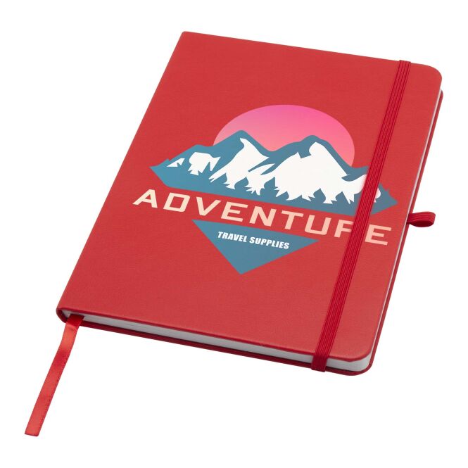Firmengeschenk Notizbuch Teak A5 – rot – mit 48h Express-Werbedruck 96 Blatt 70g Recyclingkarton nachhaltiges Journal für CSR-Promotions