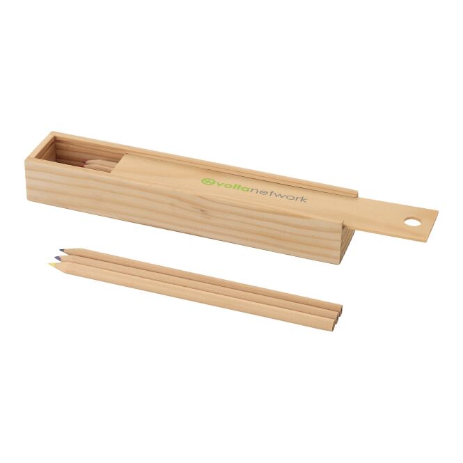Werbeartikel 12-teiliges Buntstifteset mit Express-Gravur – Natur – Kreativ-Set für Firmen und Büros