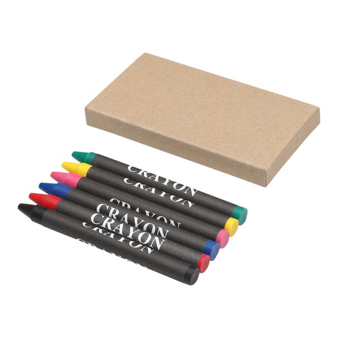 Messe-Giveaway 6-teiliges Wachsmalstiftset mit Express-Druck – Natur – Kreativzubehör für Unternehmen