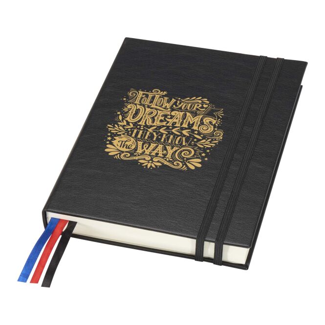 Kundengeschenk Notizbuch Alder A5 – schwarz – mit Logo geprägt 48h Express-Prägung nachhaltiges JournalBooks für Meetings & Konferenzen