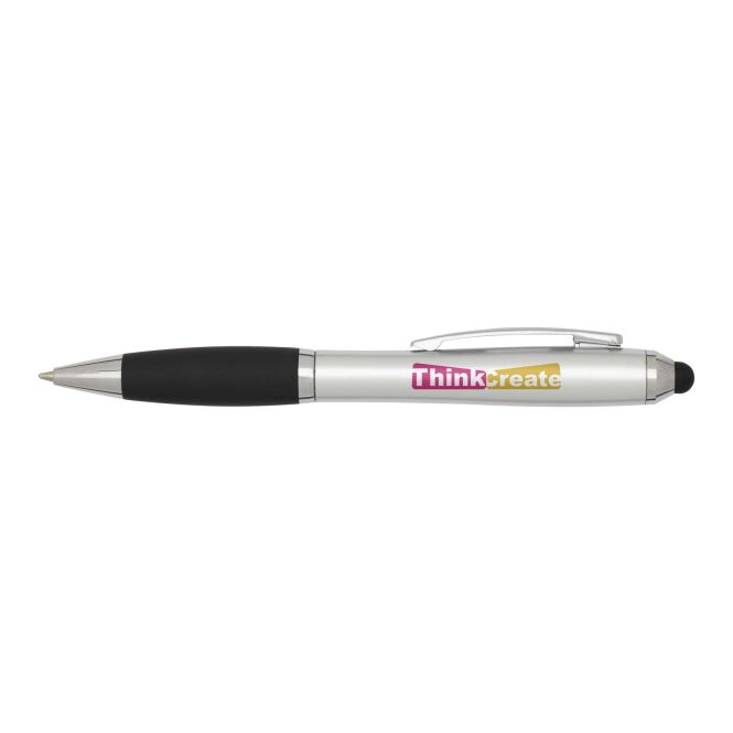 Werbeartikel Nash RCS Stylus Drehkugelschreiber – silber – mit Logo bedruckt 48h Express-Druck schwarz schreibend für den Büroalltag nachhaltig