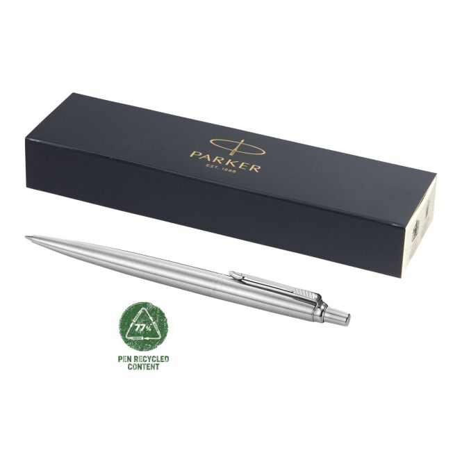 Kundengeschenk Parker Jotter Kugelschreiber – stahl – mit Gravur 48h Express-Gravur schwarz schreibend für Konferenzen