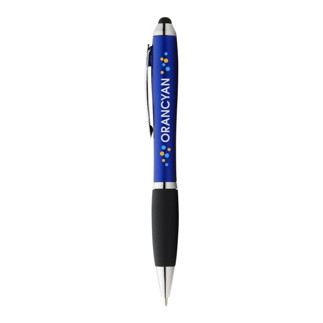 Werbeartikel Nash Stylus Kugelschreiber – royalblau-schwarz – mit Logo bedruckt 48h Express-Druck Drehkugelschreiber mit Touchpad-Spitze für