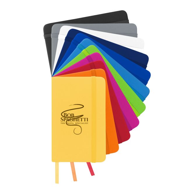 Werbeartikel Spectrum A6 Hardcover-Notizbuch – lindgrün – mit Logo bedruckt 48h Express-Druck DIN A6 für den Büroalltag