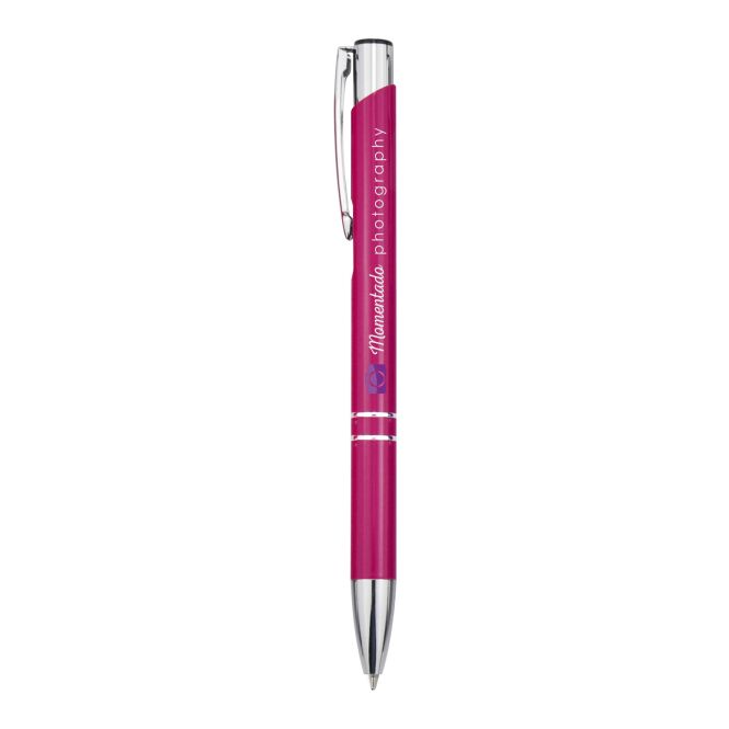 Werbemittel Moneta Aluminium-Kugelschreiber mit Express-Gravur – Magenta – hochwertiges Schreibgerät für Messen und Büro
