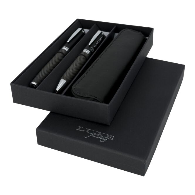 Firmengeschenk Kugelschreiber-Set mit Express-Druck – Schwarz – exklusives Schreibgeräte-Set für Business und Büro