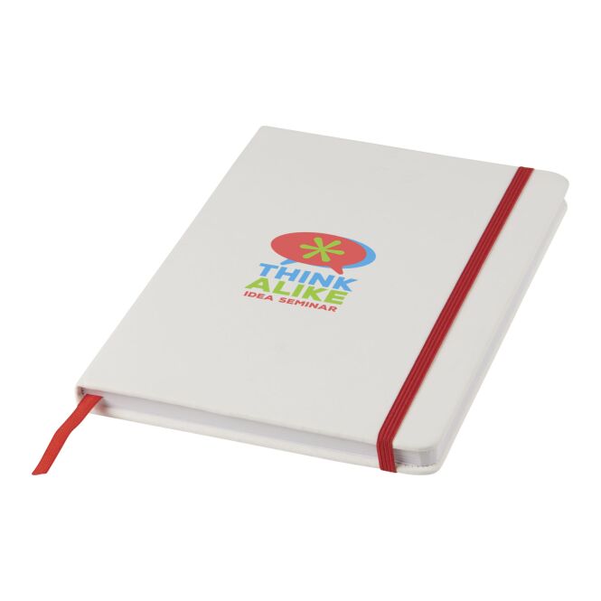Kundengeschenk Notizbuch Spectrum DIN A5 – weiss-rot – mit Logo bedruckt 48h Express-Druck 96 Blatt für den Büroalltag