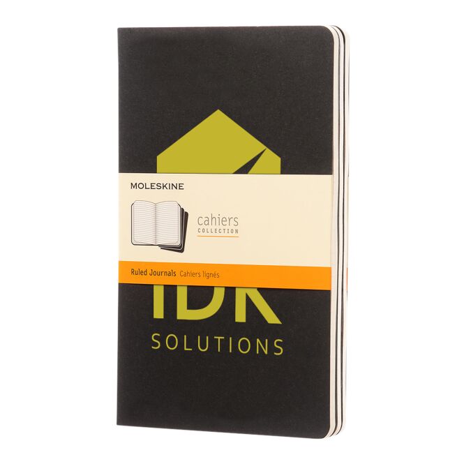 Kundengeschenk Moleskine Cahier Journal L – schwarz – mit Logo geprägt 48h Express-Prägung – für Meetings & Konferenzen