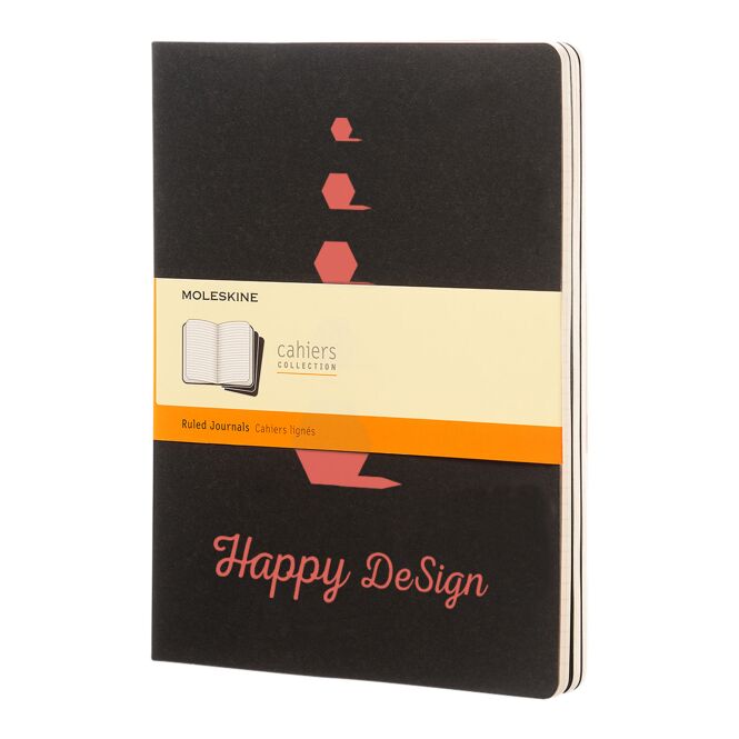 Kundengeschenk Notizbuch Moleskine Cahier Journal XL – schwarz – mit Logo geprägt 48h Express-Prägung DIN XL für Meetings & Konferenzen