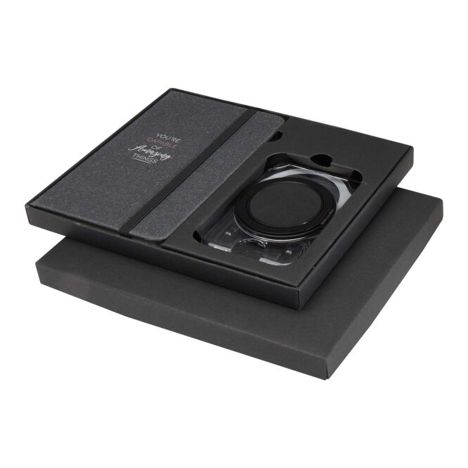 Firmengeschenk Kern A6 Hardcover Notizbuch und MagSafe Wallet Set mit Express-Logodruck – Grau – Business Set für Büro und Kunden