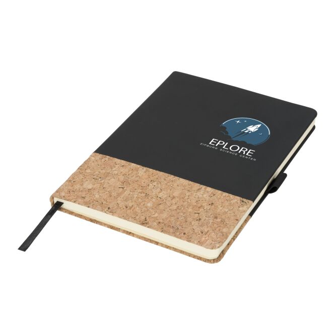 Firmengeschenk Notizbuch Evora A5 – schwarz – 48h Express-Werbedruck 80 Blatt 80g/m² Papier Kork nachhaltiges Journal für CSR-Events