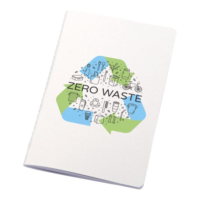 Firmengeschenk Notizbuch Fabia – weiß – mit 48h Express-Werbedruck, 15% Kaffee/15% Oliven, FSC-recycelt, Made in Italy, nachhaltiges Journal