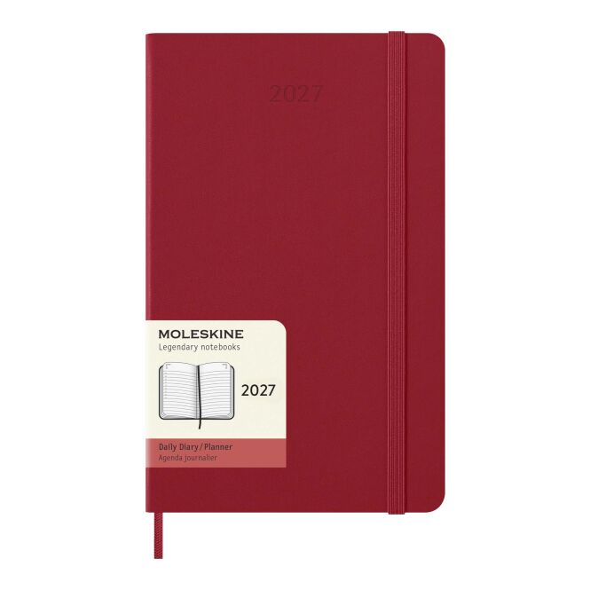 Kundengeschenk Terminplaner Moleskine 2027 – scharlachrot – mit 48h Express-Logoprägung, Hardcover-Tagesansicht als Business-Tool