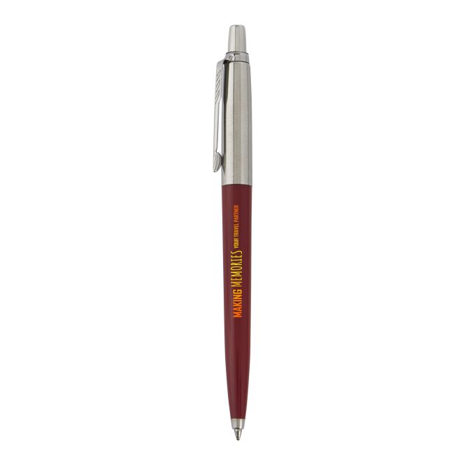 Mitarbeitergeschenk Kugelschreiber Parker Jotter Recycled – dunkelrot – mit 48h Express-Werbedruck aus recyceltem Kunststoff nachhaltiges Schreibgerät