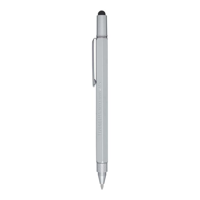 Werbeartikel Dora Multifunktionsstift mit Express-Gravur – Silber – nützliches Schreibwerkzeug für Firmen und Bürobedarf