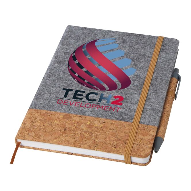 Werbeartikel Veronica A5 Hardcover Notizbuch mit Express-Logodruck – Grau-Natur – nachhaltiges Schreibzubehör für Büro und Business