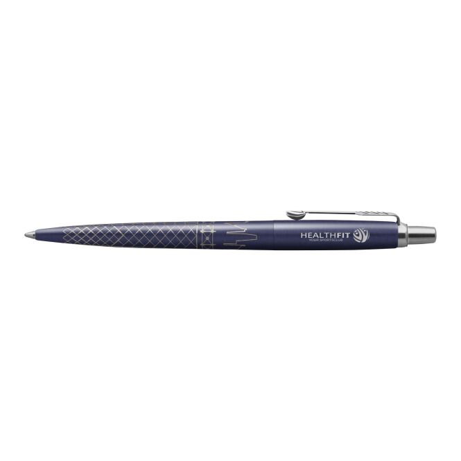 Kundengeschenk Parker Jotter SE Global Icons – blau – mit Gravur 48h Express-Gravur blau schreibend für Konferenzen