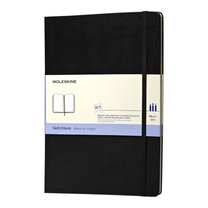 Werbeartikel Moleskine Skizzenbuch A4 mit Express-Logoprägung – Schwarz – exklusives Notizbuch für Firmenevents und Bürobedarf