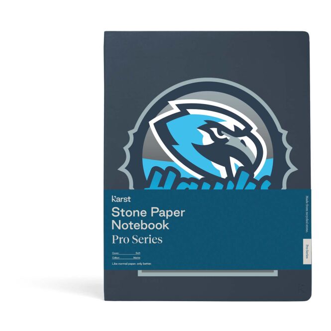 Firmengeschenk Notizbuch Karst Pro Serie – blau – mit Logo bedruckt 48h Express-Druck 19,0 x 25,0 cm nachhaltig für Meetings & Konferenzen