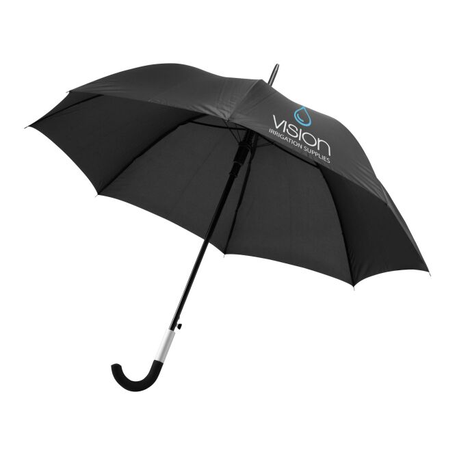 Werbeartikel 23“ Arch Automatikschirm mit Express-Logodruck – 102cm Spannweite – Schwarz – robuster Windschutz für Mitarbeiter und Kunden
