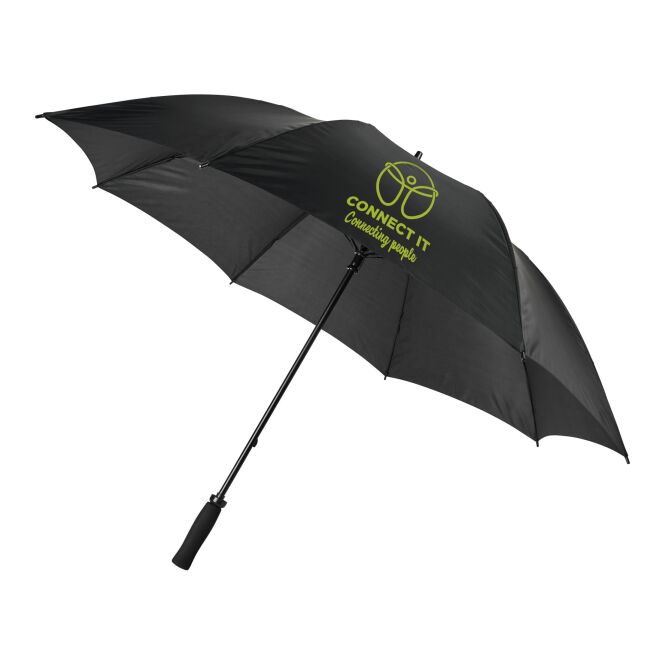 Werbeartikel Grace 30 Zoll Golfschirm mit Express-Logodruck – schwarz – windfester Regenschirm für Firmen