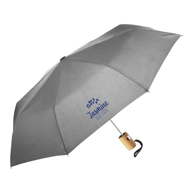 Mitarbeitergeschenk Taschenschirm Citizen Green Rainfall – grau – mit 48h Express-Logodruck 96cm nachhaltiger Regenschirm