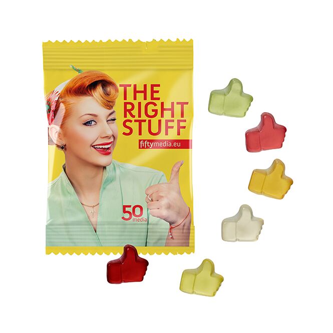 Streuartikel Bären Company Fruchtgummi – bunt gemischt – mit individuell bedrucktem Werbetütchen 10 g für Messen und Veranstaltungen