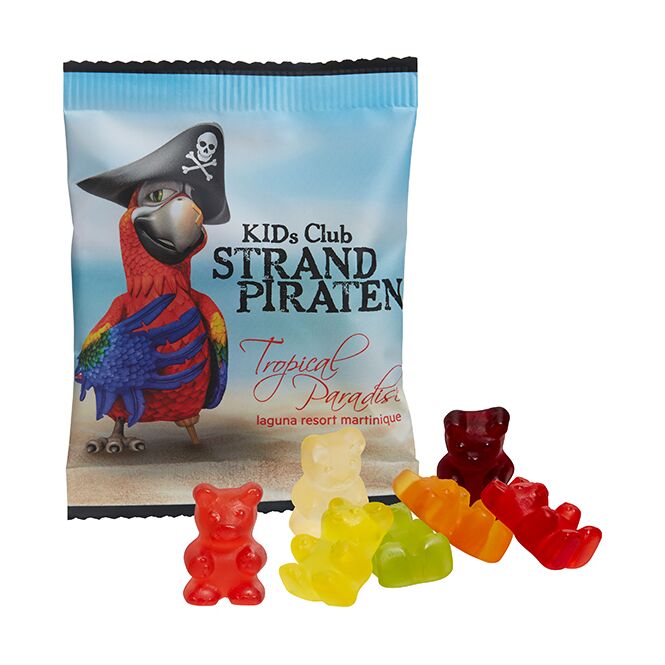 Streuartikel Bären Company XXL-Bärchen – weiß – mit Logo bedruckt 100 g als Werbemittel für Messen und Events an potenzielle Kunden