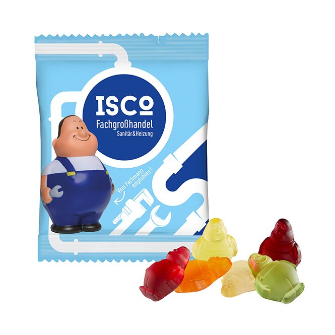Streuartikel Herr Bert® Fruchtgummi – bunt gemischt – mit individuellem Werbeaufdruck für Messen und Events an potenzielle Kunden