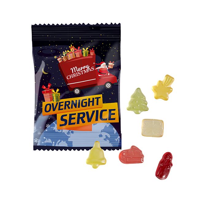 Streuartikel Fruchtgummi-Weihnachtsmischung – weihnachtsmischung – mit bedrucktem Etikett 10g als Weihnachtsgeschenk für Kunden und Partner
