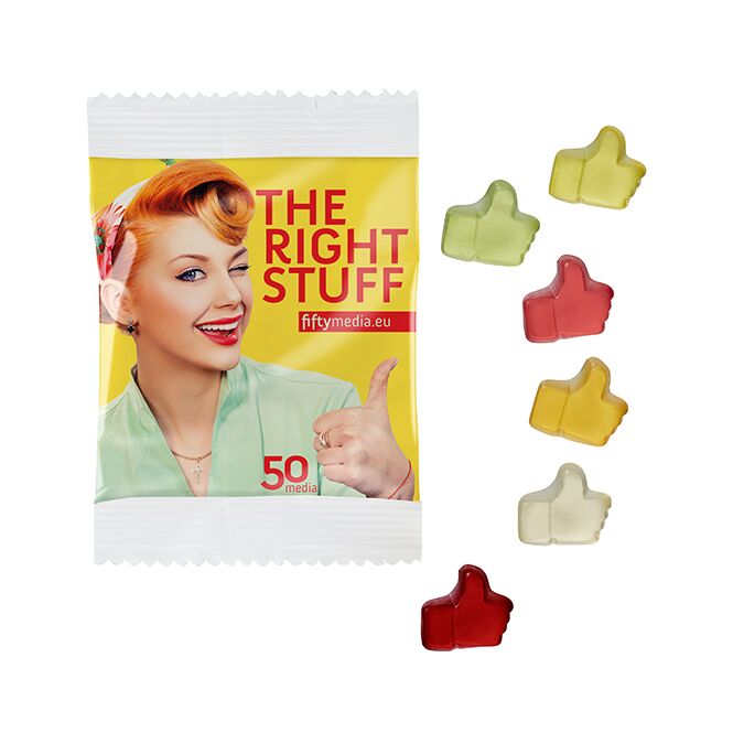 Streuartikel Bären Company Fruchtgummi – weiß – mit Logo bedruckt 10 g für Messen und Events zur Kundengewinnung und Mitarbeiterbindung