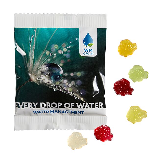 Werbeartikel Bären Company Fruchtgummi STANDARD-Formen – bunt gemischt – mit Logo bedruckt 20 g als Giveaway für Messen und Firmenevents